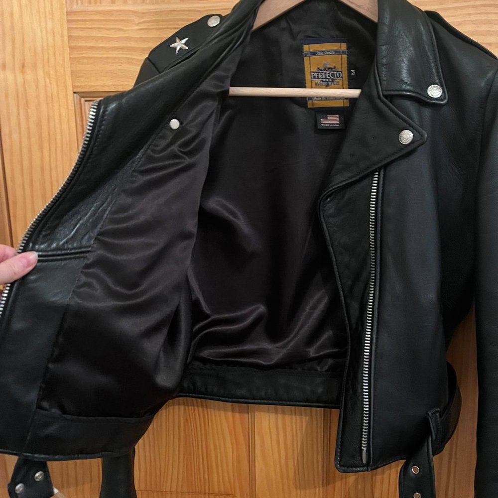 Schott NYC Lambskin Leather Women's Cropped Perfecto® Jacket, Size M, Black - Picture 6 of 8